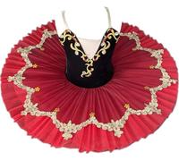 HWBZSZY Ricamo Unico Ricamo Balletto Body tutù Vestito per Le Ragazze Ballerina Danza Ginnastica Tulle Gonna Cinghia Regolabile Swan Dance Performance Dancewear,Rosso,100
