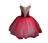 HWBZSZY Sparkly Ballet Dress Ginnastica Body con Strass Decorazione per Le Ragazze Ice Figure Tulle Gonna Pattinaggio Ballo Liscio Ballerina Costume Bambini Competizione Dancewear,Rosso,100cm