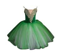 HWBZSZY Sparkly Ballet Dress Ginnastica Body con Strass Decorazione per Le Ragazze Ice Figure Tulle Gonna Pattinaggio Ballo Liscio Ballerina Costume Bambini Competizione Dancewear,Verde,120cm