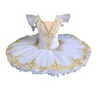 HWBZSZY Stampa Body Ballet con Gonna tutù per Ragazze Danza Ginnastica Pattinaggio Canotta Scintillante Strass Bambini Swan Dancewear Ballerina Performance Costume,Bianca,130cm