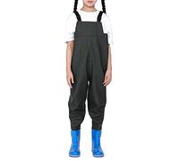 HWBZSZY Waders Leggeri per età 2-13 Anni, Stivali da Trampolieri per Bambini con Tracolla Regolabile, Pantaloni da Pesca in PVC/Nylon, Stivali da Pioggia per Ragazze E Ragazzi,Verde,35 EU