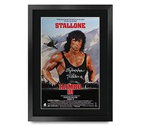 HWC Trading FR A3 Rambo 3 Sylvester Stallone - Poster stampato con autografo per i fan di memorabilia cinematografiche - Formato A3 con cornice