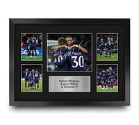HWC Trading Kylian Mbappe, Lionel Messi & Neymar Jr Memorabilia Stampati Autografo Firmato Esposizione Della Fotografia Per Gli Appassionati Di Calcio E Sostenitori - A3 Incorniciato