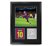 HWC Trading Lionel Messi Barcelona Regali Stampati Autografo Firmato Foto Per Gli Appassionati Di Calcio E Sostenitori - A3 Ritratto Incorniciato