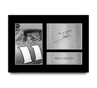 HWC Trading Mario Andretti Regali espositore di presentazione con autografi firmati stampati per i fan degli sport motoristici NASCAR - A4