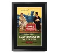 HWC Trading One Week (1920) Buster Keaton Regali Stampato Poster Firmato Autografo Immagine Per Film Memorabilia Tifosi - A3 Incorniciato