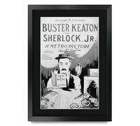 HWC Trading Sherlock Jr (1924) Buster Keaton Regali Stampato Poster Firmato Autografo Immagine Per Film Memorabilia Tifosi - A3 Incorniciato