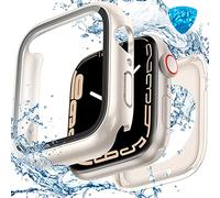 HWeggo 2 in 1 Impermeabile Cover per Apple Watch Serie 9/8/7 41mm Pellicola Protettiva per Schermo Vetro Temperato,360 Custodia anteriore e posteriore Paraurti per iWatch 9/8/7 antigraffio(Galassia)