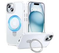 HWeggo Cover Magnetica per iPhone 15 Compatibile con MagSafe,Custodia Traslucido con invisibile Stand,Protezione Antiurto di livello Militare, Retro Resistente ai Graffi,Bianco Chiaro