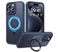 HWeggo Cover Magnetica per iPhone 15 Pro Compatibile con MagSafe,Custodia Traslucido con invisibile Stand,Protezione Antiurto di livello Militare, Retro Resistente ai Graffi,Blu