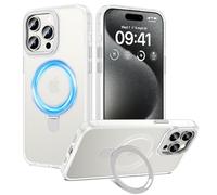 HWeggo Cover Magnetica per iPhone 15 Pro Max Compatibile con MagSafe,Custodia Traslucido con invisibile Stand,Protezione Antiurto di livello Militare, Retro Resistente ai Graffi,Bianco