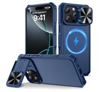 HWeggo per iPhone 16 Pro Max 6.9" Custodia Magnetica, Compatibile con MagSafe&Slide Camera Push Window Holder Cover Heavy-duty Military Grade Bumper Edge Custodia protettiva per telefono (Blu)
