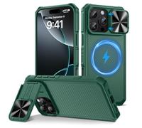 HWeggo per iPhone 16 Pro Max 6.9" Custodia Magnetica, Compatibile con MagSafe&Slide Camera Push Window Holder Cover Heavy-duty Military Grade Bumper Edge Custodia protettiva per telefono (Verde)