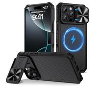 HWeggo per iPhone 16 Pro Max 6.9" Custodia Magnetica, Compatibile con MagSafe&Slide Camera Push Window Holder Cover Heavy-duty Military Grade Bumper Edge Custodia protettiva per telefono,Nero