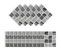 HWGING 30 Pezzi Carta da Parati a Mosaico Adesivo da Parete Autoadesivo Impermeabile in PVC 3D a Prova di Olio per Ripiani da Reticolo Grigio Chiaro