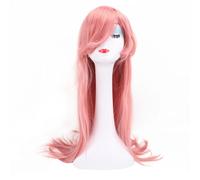 HWGING Parrucca lunga dritta rosa fumo, misura regolabile, resistente alle alte temperature, parrucca cosplay anime con frangia obliqua