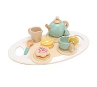 HWGING Set da Tè Tea Party in Legno, Set da Tè in Legno per Bambini, Kit Accessori Cucina, Piattini, Cucchiai e Vassoio da Portata