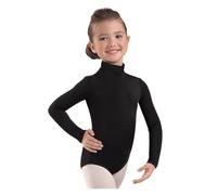 HWJFDC Body Danza Bambina Body da Danza Classica a Maniche Lunghe Nere for Ragazze, Body da Ginnastica in Spandex con Collo Alto, Body da Danza, Body basici for la Squadra(L)