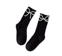 HWJFDC Calzini Eleganti Bambina 2 Paia di Calzini da Donna in Cotone, Sottili e Carini, Dolci, Stile Lolita Harajuku, Estivi, con Perle, in Pizzo e Volant.(Black)