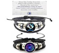 HWJQ 2 braccialetti in pelle a strati zodiacali costellazione braccialetto per donne uomini intrecciato segno zodiacale braccialetto spirituale festa della mamma compleanno BFF gioielli, Middle, Zinco