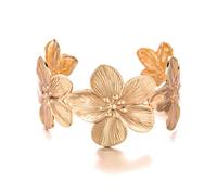 HWJQ Bracciale rigido da donna in oro massiccio, stile vintage, con fiore, aperto, 1, Zinco, Nessuna pietra preziosa