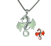 HWJQ Collana con ciondolo a forma di drago, in acciaio inossidabile, che si illumina al buio, per uomini e donne, per feste di Halloween, Acciaio inossidabile, Nessuna pietra preziosa