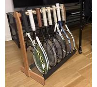 HWLL Rastrelliera Racchetta Tennis Grande capacità Porta Racchette da Tennis, Ripiano Porta Racchette in Legno con Braccioli in Schiuma, Contiene 8 Racchette, per Palestre e Aree di Allenamento
