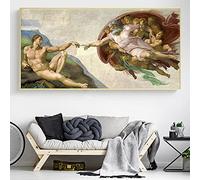 HWNU Arte della Parete su Tela Soffitto della Cappella Sistina Affresco di Michelangelo, Creazione di Adamo Poster Stampa su Tela Immagine Soggiorno Decorazione Senza Cornice