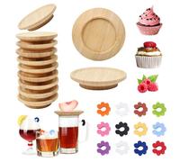 HWSWSH 10 Pz Topper per Bicchieri da Vino in Bambù 10 CM, Coperchi per Bicchieri da Vino di Legno, Copri per Tazze Riutilizzabili con 12 Marcatori di Bevande Identificatore Colorati per Casa, Bar