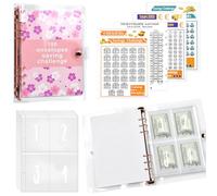HWSWSH 100 Envelopes Saving Challenge, A5 Raccoglitore per Risparmiare Denaro con Buste Trasparenti, Diario per Money Saving, Raccoglitore di Bilancio, Risparmio Divertente €10000/€5050/€500 - Rosa