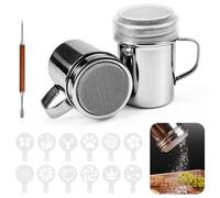 HWSWSH 15 Pz Set di Utensili per Caffè Latte Art, 2 Spargi Cacao in Polvere, 1 Penna per Latte Art e 12 Stencil per Caffè, Spargitore in Polvere in Acciaio Inox, Spargi Zucchero a Velo, Farina, Caffè
