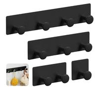 HWSWSH 4 Pz Set di Attaccapanni in Acciaio Inox Nero, Appendiabiti Adesivi per Parete con 10 Ganci, Ganci Metallo per Cappotti, Ganci Multifunzione per Ingresso, Ganci Appendiabiti Pesanti per Bagno
