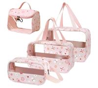 HWSWSH 4 Pz Set di Borsa da Toilette Trasparente, Borsa Cosmetica da Viaggio Impermeabile, Beauty Case da Viaggio in PVC, Borsa Porta Trucchi Portatile, Sacchetto Cosmetico per Donne, Ragazze - Rosa