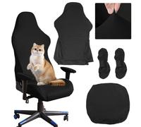 HWSWSH 4 Pz Set di Coprisedie da Ufficio Copri Schienale/Cuscini Seduta/Braccioli, Fodera per Sedia da Gioco, Coprisedia Elasticizzato Rimovibile, Coprisedia con Schienale, Copri Sedia da Gaming, Nero