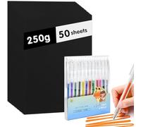 HWSWSH 50 Pz Cartoncino Nero A4 in Fibra di Legno, Cartoncino Fotografico per Stampante, Cartoncino Nero A4-250gr/m2, Carta Spessa Nera con 12 Penne Glitterate, Cartoncini Neri per Origami, Disegno