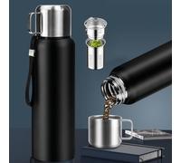 HWSWSH Borraccia Termica 800 ML, Bottiglia Acqua Termiche in Acciaio Inox, Tazze Isolante Doppia Parete, Borracce Perfetto per Bevande Calde e Fredde, Ideale per Ciclismo, Trekking, Viaggi - Nero
