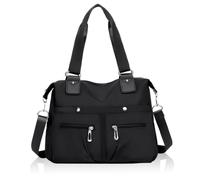 HWSWSH Borsa a Tracolla Multiscomparto, Donna Nero Largo, Impermeabile e Leggera, Borsa Spalla Nylon, Borsetta per Tutti i Giorni per Shopping, Viaggio