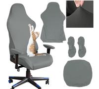 HWSWSH Coprisedie da Ufficio Copri Schienale/Cuscini Seduta/Braccioli Kit, Fodera per Sedia da Gioco, Coprisedia Elasticizzato Rimovibile, Coprisedia con Schienale, Copri Sedia da Gaming, Grigio