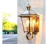 HWSY Lampada da Parete per Esterno Impermeabile da Cortile Applique da Parete Interamente in Rame in Stile Europeo Lanterna in Vetro ad Alta luminosità Villa Porta d'ingresso Sconce da Parete