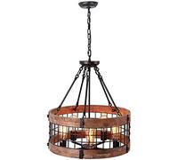 HWSY Lanterne Lampadari Lampadario Rotondo in Legno Loft Ciondolo in Metallo 5 luci Apparecchio di Illuminazione Decorativo Lampada da soffitto American Retro Living Lampade antiche 19,75 Pollici