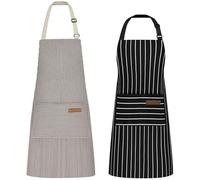 Hwtcjx 2 Pezzi Grembiule da Cucina Chef, Grembiule da Ristorante BBQ Bar, Regolabile Grembiuli con Tasche Chef di Cucina, Anti-fouling Gembiule Cucina Uomo Donna (Nero, Marrone)