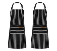 Hwtcjx 2 Pezzi Grembiule da Cucina Chef, Grembiule da Ristorante BBQ Bar, Regolabile Grembiuli con Tasche Chef di Cucina, Anti-fouling Gembiule Cucina Uomo Donna (Strisce Nera Spesse)