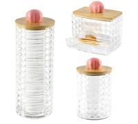 Hwtcjx 3 pezzi Porta Dischetti Cotone, Porta Cotton Fioc e Dischetti, Organizer Trucchi, Organizer Bagno con Coperchio in Legno, a prova di polvere e umidità, per Camera da Letto, Bagno (rosa)