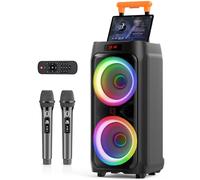 HWWR Karaoke con 2 Microfoni Wireless per Adulti, Altoparlante Bluetooth da 8" con potenza di picco di 500W, Sistema PA con Luce Discoteca LED, Ruote Rotanti e Carrello, Perfetto per Casa all'Aperto