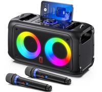 HWWR - Karaoke per adulti, altoparlante Bluetooth per karaoke con 2 microfoni wireless per canto, sistema PA con suono HiFi e doppio subwoofer, impostazione eco da 3 pollici/luci
