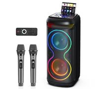HWWR Karaoke Professionale Completo, Grande Altoparlante Bluetooth Portatile Karaoke con 2 Microfoni Wireless, Cassa karaoke Ricaricabile per casa Party, Supporto TF/USB/AUX/TWS