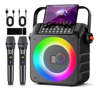 HWWR - Macchina karaoke per adulti e bambini, macchina karaoke portatile con 2 microfoni wireless, subwoofer da 6,5 pollici, luci DJ, sistema PA Karaoke con microfoni, supporto