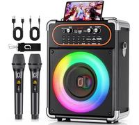 HWWR Macchina per karaoke con 2 microfoni, altoparlante portatile Bluetooth 5.3 per karaoke per eventi all'aperto, riunioni e feste, sistema PA con regolazione eco per adulti, subwoofer da palco
