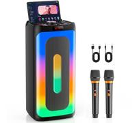 HWWR Macchina per karaoke con 2 microfoni wireless, altoparlante portatile Bluetooth 5.3 per adulti, sistema PA per riunioni, feste in casa, all'aperto, campeggio, supporto USB/TF Card/AUX in