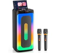 HWWR Macchina per karaoke con 2 microfoni wireless, altoparlante portatile Bluetooth per adulti e bambini, sistema PA per riunioni, feste a casa, all'aperto, campeggio, supporto USB/TF Card/AUX in